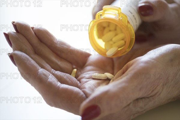 Female hand holding pill bottle