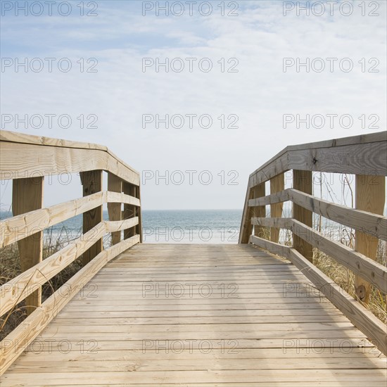Wooden boardwalk by sea