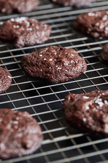 Chocolate chip cookies on cooling rack