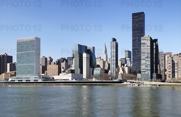 USA, New York, New York City, Waterfront with skyscrapers