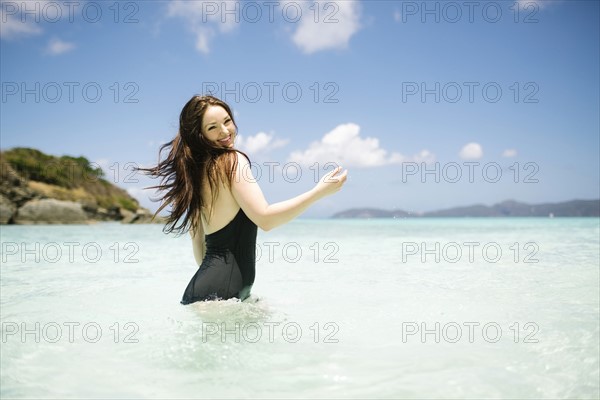USA, Virgin Islands, Saint Thomas, Beautiful woman having fun on summer vacations