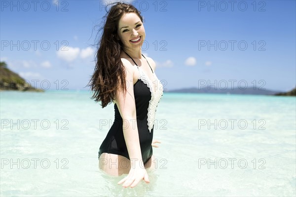 USA, Virgin Islands, Saint Thomas, Beautiful woman having fun on summer vacations