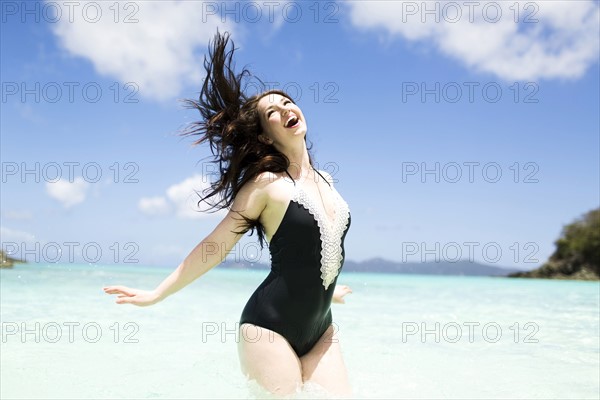 USA, Virgin Islands, Saint Thomas, Beautiful woman having fun on summer vacations