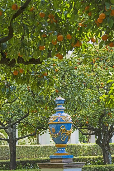 Spain, Seville, Maria Luisa Park, Ornate statue in park