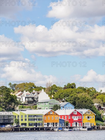 Australia, New South Wales, Sydney, Colorful houses near water