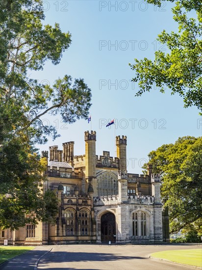 Australia, New South Wales, Sydney, Facade of old building with Australian flag