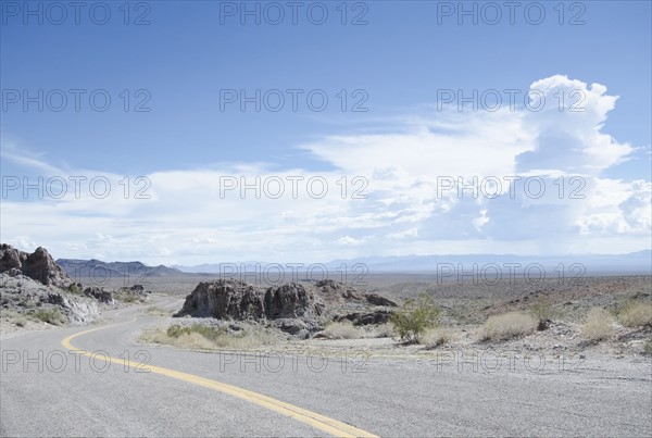 USA, Arizona, Route 66, Curve at empty two lane highway