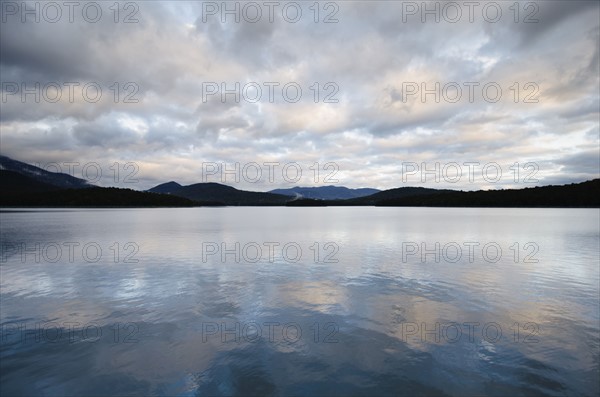 USA, New York State, Evening sky over Lake Placid