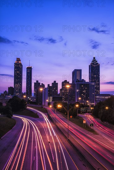 USA, Georgia, Atlanta, City skyline at dusk