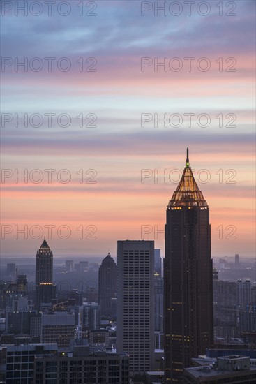 USA, Georgia, Atlanta, Cityscape with skyscrapers at dawn