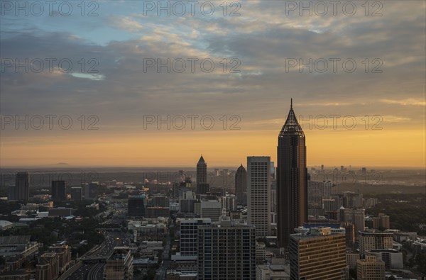 USA, Georgia, Atlanta, Cityscape with skyscrapers at sunrise