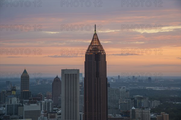 USA, Georgia, Atlanta, Cityscape with skyscrapers at dawn