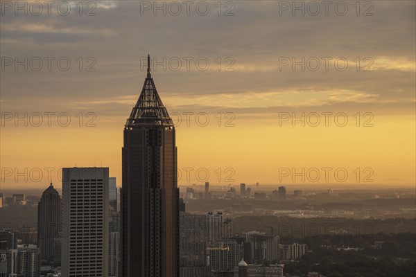 USA, Georgia, Atlanta, Cityscape with skyscrapers at sunrise