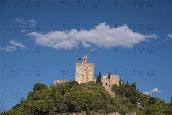 Spain, Andalusia, Granada, Palace of Alhambra on hill