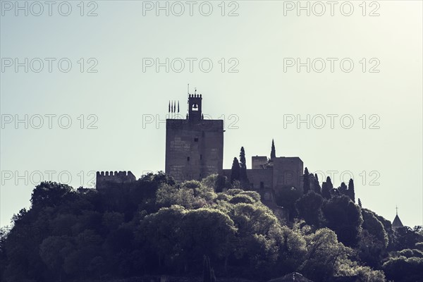 Spain, Andalusia, Granada, Palace of Alhambra on hill