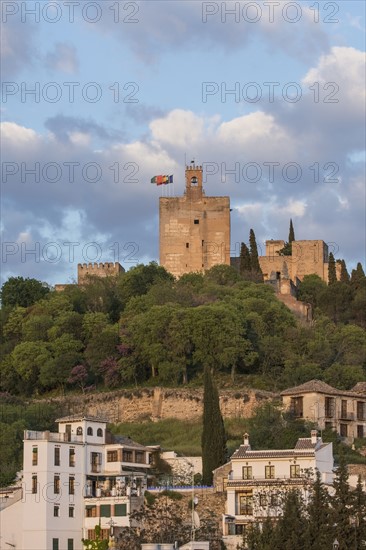 Spain, Andalusia, Granada, Palace of Alhambra on hill