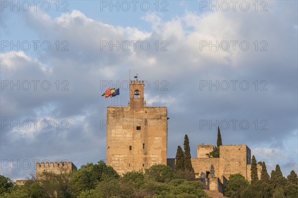 Spain, Andalusia, Granada, Palace of Alhambra on hill