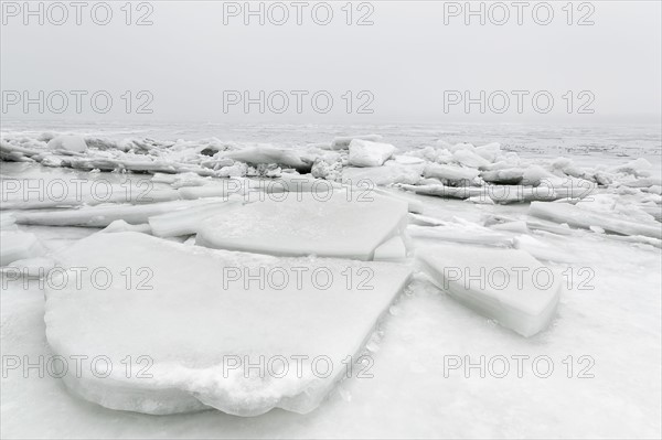 Ukraine, Dnepropetrovsk region, Dnepropetrovsk city, Frozen river with lumps of ice