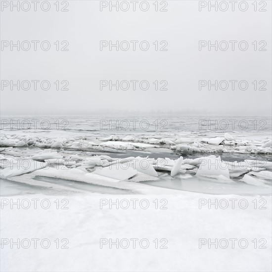 Ukraine, Dnepropetrovsk region, Dnepropetrovsk city, Frozen river with lumps of ice