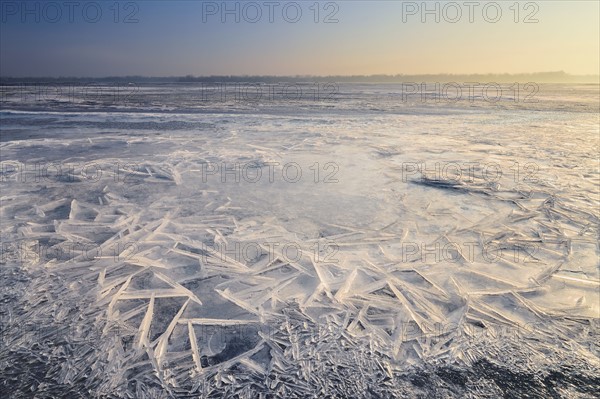 Ukraine, Dnepropetrovsk region, Dnepropetrovsk city, Ice patterns on frozen river