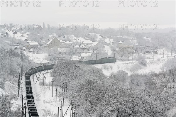 Ukraine, Dnepropetrovsk region, Dnepropetrovsk city, railroad track in winter
