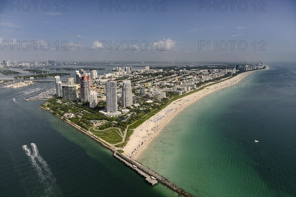 USA, Florida, Miami, Aerial view of coastal city