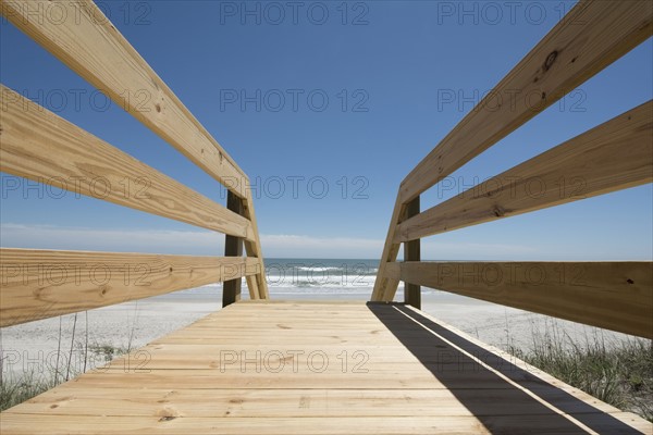 USA, North Carolina, Topsail Island, Boardwalk leading to beach