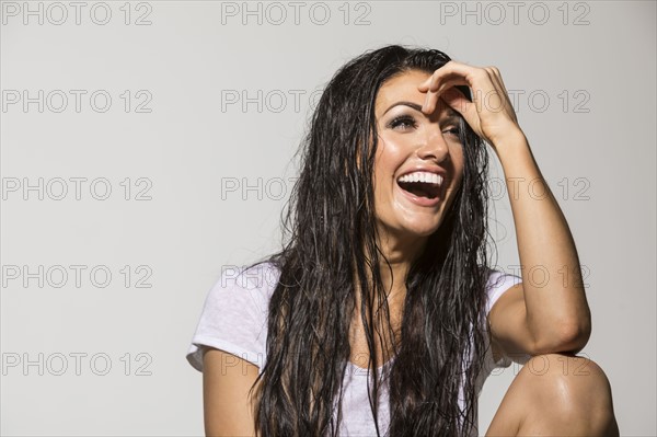 Portrait of brunette laughing