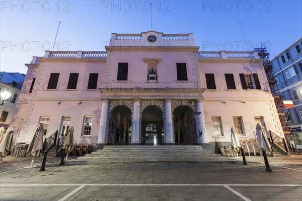 Gibraltar, Gibraltar City, Gibraltar Parliament on John Mackintosh Square at dusk