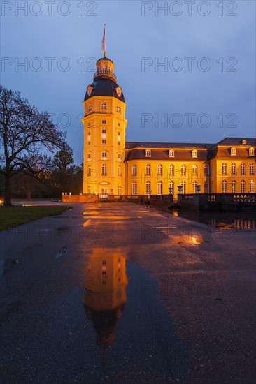 Germany, Baden-Wurttemberg, Karlsruhe, Illuminated Karlsruhe Palace