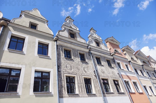 Poland, Lower Silesian, Legnica, Low angle view of buildings with ornate gables
