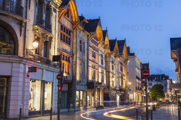 France, Grand Est, Troyes, Light trail on city street