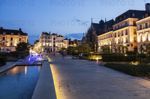 France, Grand Est, Troyes, Illuminated promenade along canal