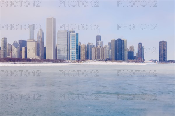 USA, Illinois, Chicago skyline across Lake Michigan