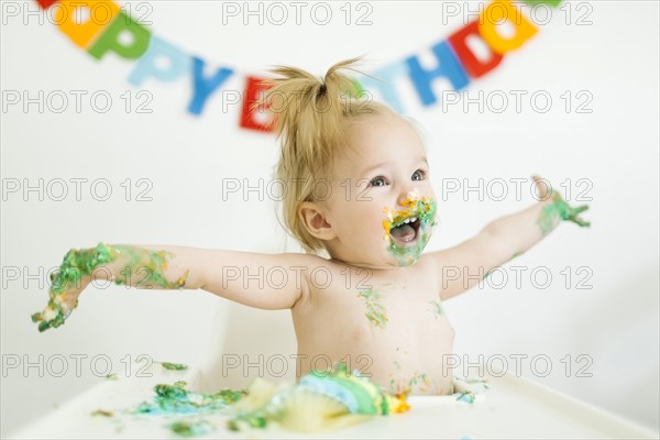 Baby girl (12-17 months) celebrating first birthday