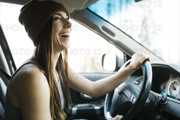 Woman driving car