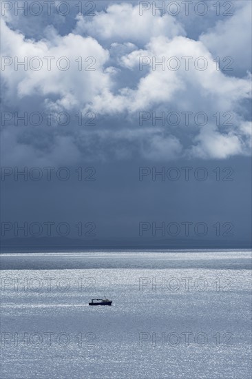 Ireland, County Donegal, Fishing boat on Donegal Bay seen from Wild Atlantic Way