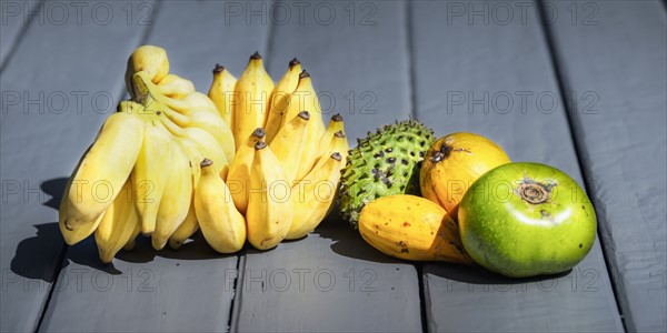 Fruits on black floor