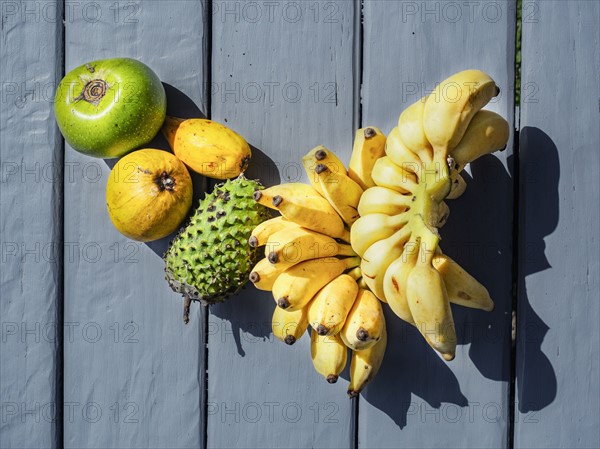 Fruits on black floor