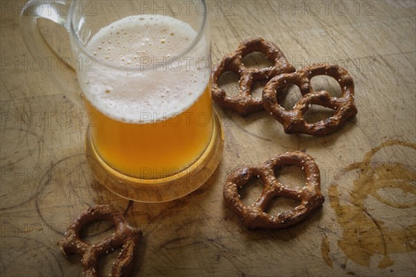 Pretzels and beer mug