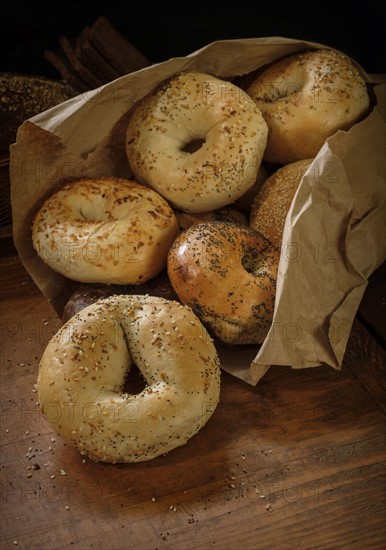 Bagels lying on table