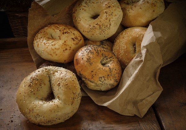 Bagels lying on table