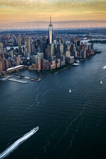 USA, New York, New York City, City at sunset