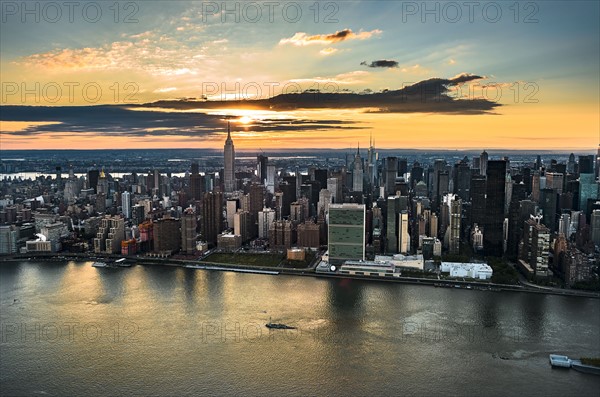 USA, New York, New York City, City at sunset