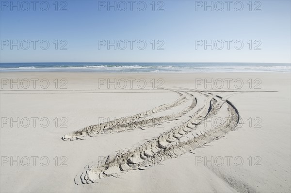 Car tire trail on sand