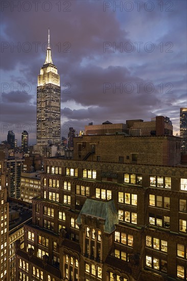 USA, New York, New York City, Empire State Building in background at night