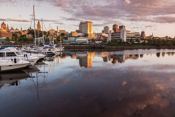 Canada, Quebec, Quebec City, Coastline with marina and architecture