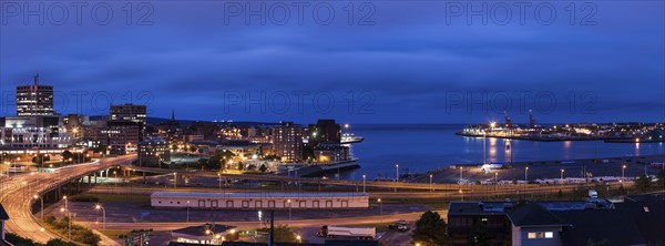 Canada, New Brunswick, Saint John, City and bay at dusk