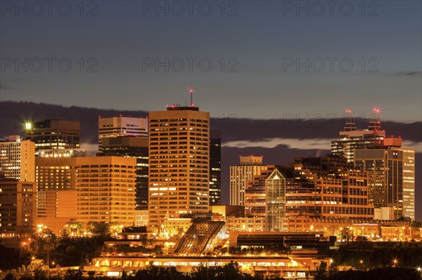 Canada, Alberta, Edmonton, Financial district at dusk