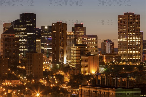 Canada, Alberta, Edmonton, Financial district at dusk